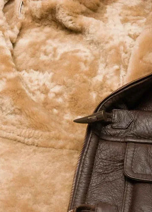 Women's Brown Sheepskin Duffle Coat With Hood