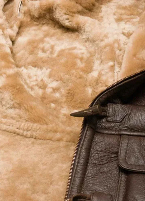 Women's Brown Sheepskin Duffle Coat With Hood