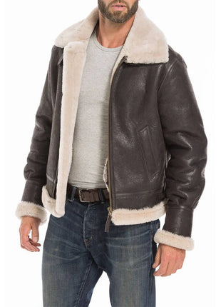 Sheepskin B3 Raf Men's Fur Shearling Bomber Brown Aviator Jacket