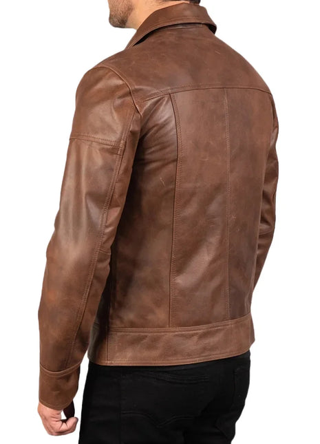 Reeves Men's Brown Shirt Collar Leather Biker Jacket