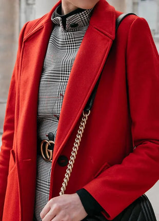Womens Jackson Red Single Breasted Wool Coat