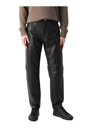 Straight Leg Leather Black Pants Mens