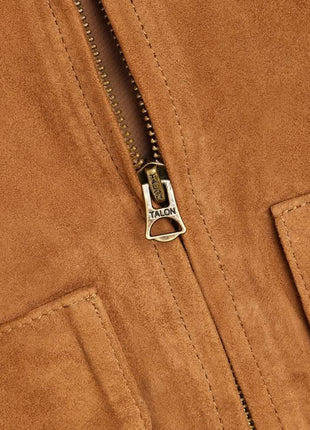 Womens Camel Lauren Brown Suede Bomber Jacket
