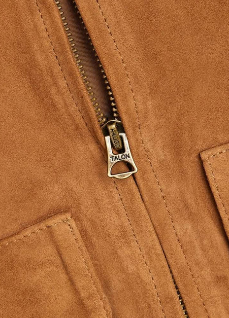 Womens Camel Lauren Brown Suede Bomber Jacket