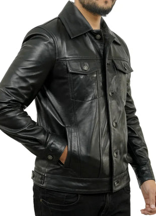 Holland Black Real Leather Trucker Jacket Mens