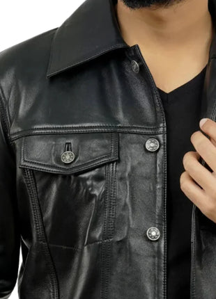 Holland Black Real Leather Trucker Jacket Mens