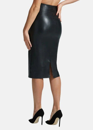 Womens Black Leather Long Pencil Skirt