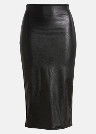 Womens Black Leather Long Pencil Skirt