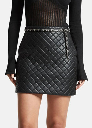 Women’s Quilted Black Mini Leather Skirt