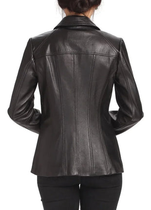 Ammy Women's Black Leather Car Coat