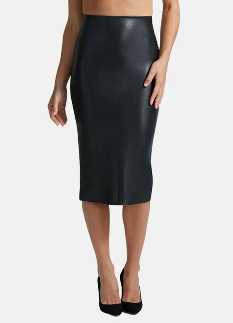 Womens Black Leather Long Pencil Skirt