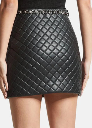Women’s Quilted Black Mini Leather Skirt