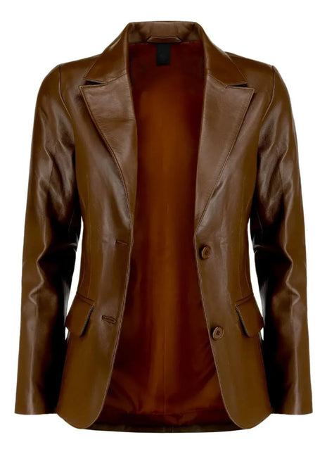 Dark Brown Lambskin Leather Blazer Womens