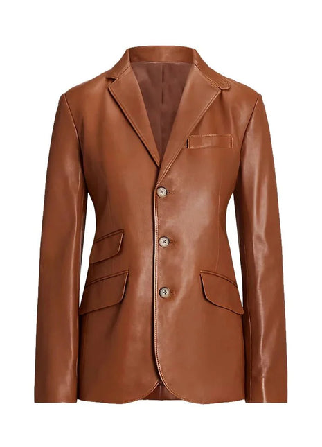 Womens Lambskin Brown Leather Blazer