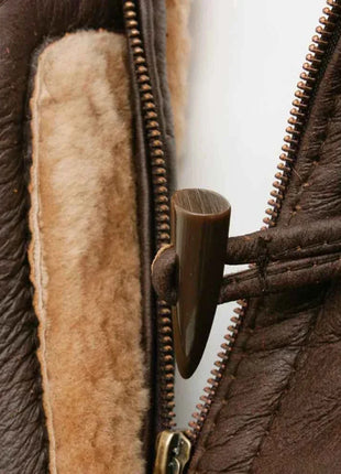 Women's Brown Sheepskin Duffle Coat With Hood
