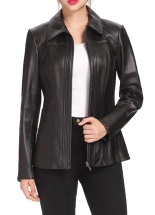 Ammy Women's Black Leather Car Coat