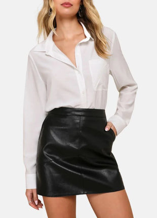 Women's Mini Black Leather Skirt With Pockets