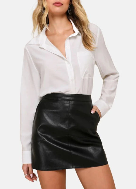 Women's Mini Black Leather Skirt With Pockets