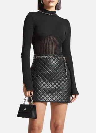 Women’s Quilted Black Mini Leather Skirt