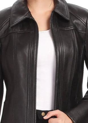 Ammy Women's Black Leather Car Coat