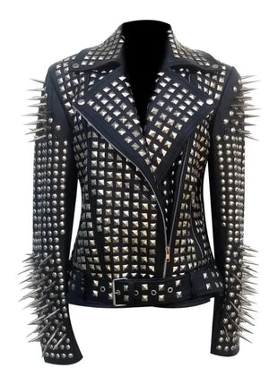 Spikes Studded Black Ladies Brando Leather Jacket