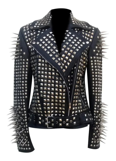 Spikes Studded Black Ladies Brando Leather Jacket