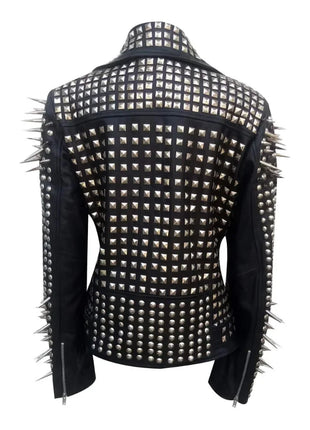 Spikes Studded Black Ladies Brando Leather Jacket